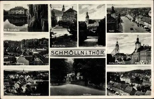 Ak Schmölln Thüringen, Waldhaus, Kirche, Rathaus, Teich