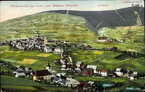 Ak Oberwiesenthal im Erzgebirge, Unter- und Böhmisch Wiesental, Fichtelberg