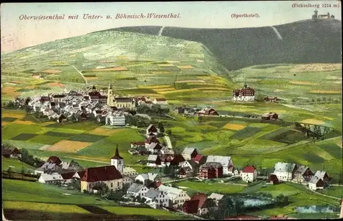 Ak Oberwiesenthal im Erzgebirge Sachsen, Ortschaft, Sporthotel, Fichtelberg, Böhmisch-Wiesenthal