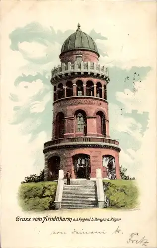 Ak Bergen Insel Rügen, Arndtturm auf dem Rugard