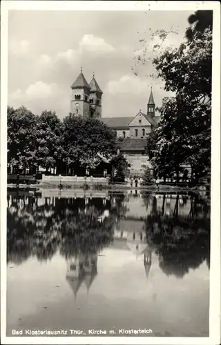 Ak Bad Klosterlausnitz in Thüringen, Kirche mit Klosterteich