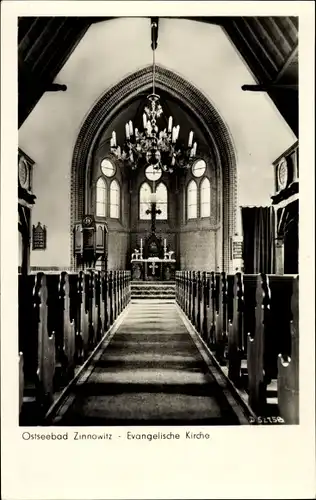Ak Ostseebad Zinnowitz, Evangelische Kirche, Blick auf den Altar, Kanzel
