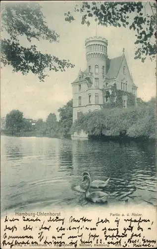 Ak Hamburg Nord Uhlenhorst Partie an der Alster, Schwäne