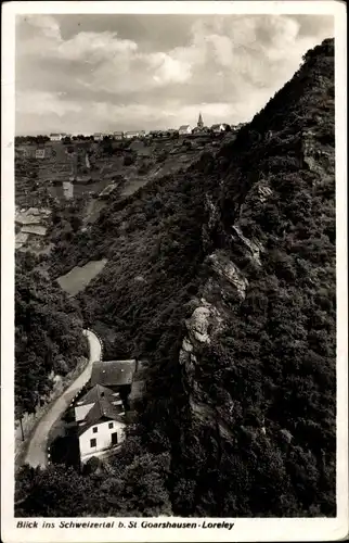 Ak Sankt Goarshausen am Rhein, Loreley, Schweizertal, Vogelschau