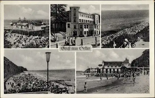 Ak Ostseebad Sellin auf Rügen, Teilansichten, Strand, Badegäste