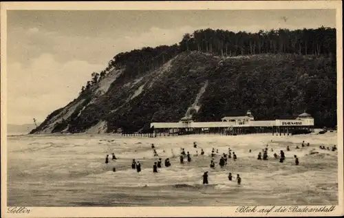 Ak Ostseebad Sellin auf Rügen, Blick auf die Badeanstalt, Badegäste