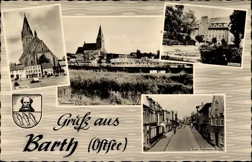 Ak Barth an der Ostsee, St. Marien, Rathaus, Teilansicht, E.-Thälmann-Straße