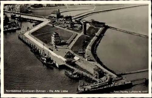 Ak Duhnen Cuxhaven in Niedersachsen, Fliegeraufnahme, Die Alte Liebe, Leuchtturm