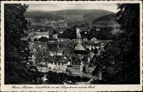 Ak Hann. Münden in Niedersachsen, Durchblick von der Tillyschanze auf die Stadt