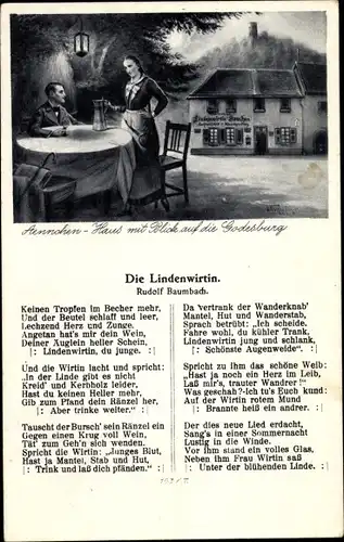 Gedicht Ak Bad Godesberg Bonn Rhein, Die Lindenwirtin, Aennchen, Rudolf Baumbach