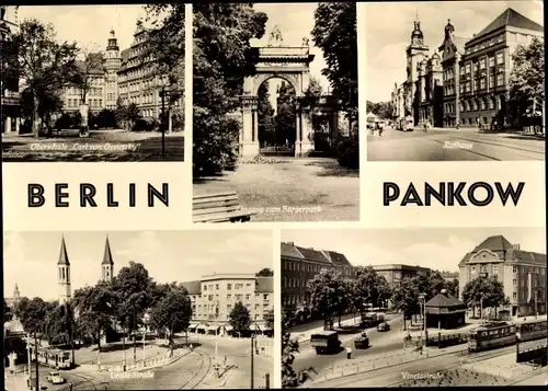 Ak Berlin Pankow, Bürgerpark, Oberschule Carl von Ossietzky, Breite Straße, Vinetastraße, Rathaus