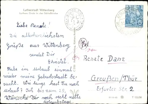 Ak Lutherstadt Wittenberg, Luthers Grab in der Schlosskirche