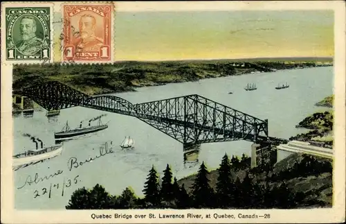 Ak Québec Kanada, Quebec Bridge over St. Lawrence River