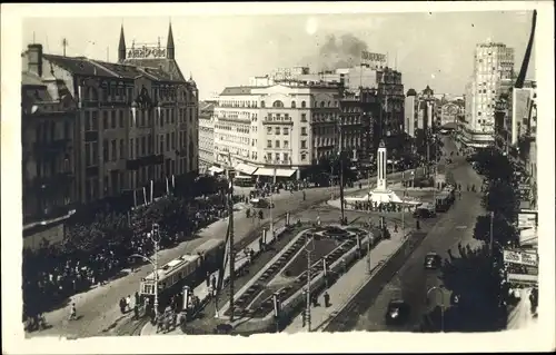 Ak Belgrad Serbien, Terazije, Blick auf den Hauptplatz, Straßenbahnen