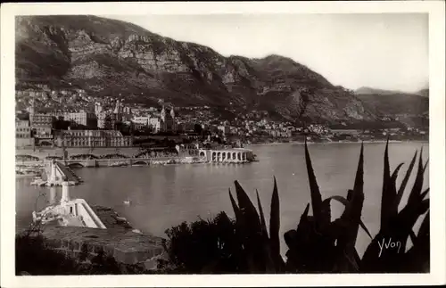 Ak Monte Carlo Monaco, L'Entree du Port et la Ville