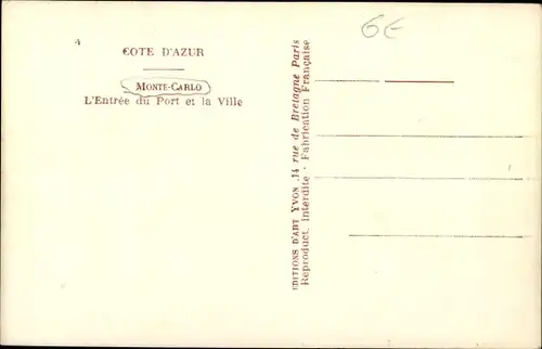 Ak Monte Carlo Monaco, L'Entree du Port et la Ville