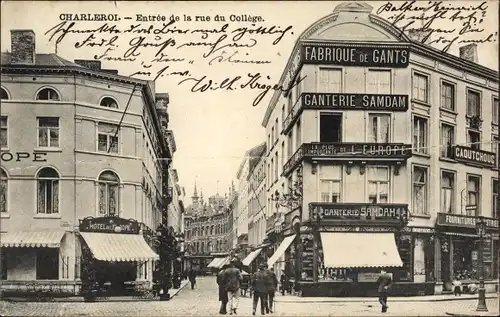 Ak Charleroi Wallonien Hennegau, Entrée de la Rue du Collége