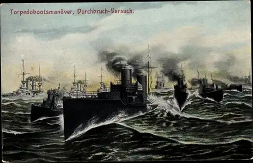 Ak Deutsche Kriegsschiffe, Torpedobootsmanöver, Durchbruch Versuch