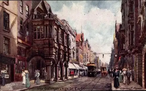 Künstler Ak Flower, Charles, Exeter Devon England, Guildhall and High St.