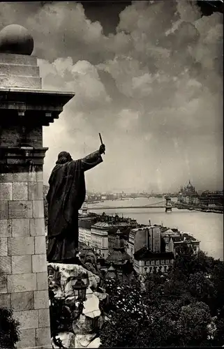 Ak Budapest Ungarn, Blick auf Pest vom Gellert-Denkmal