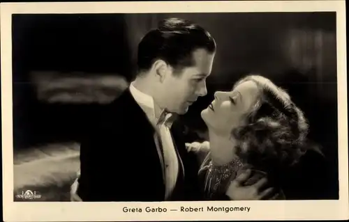 Ak Schauspieler Greta Garbo und Robert Montgomery, Portrait