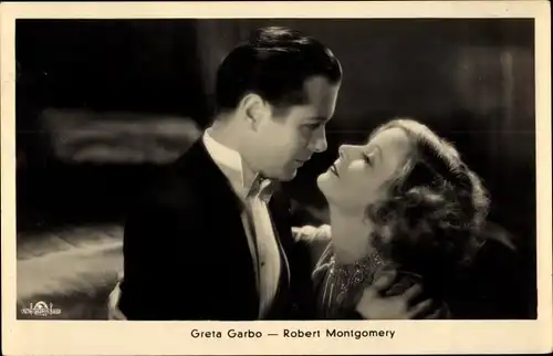 Ak Schauspieler Greta Garbo und Robert Montgomery, Portrait