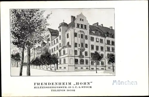 Ak Schwabing München Bayern, Fremdenheim Horn, Hiltensbergerstraße 23