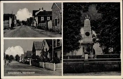 Ak Schwebheim in Unterfranken, Kriegerdenkmal, Straßenpartie