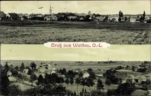 Ak Wykroty Waldau Oberlausitz Schlesien, Totalansicht der Ortschaft