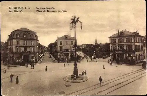 Ak Mulhouse Mülhausen Elsass Haut Rhin, Neuquartierplatz