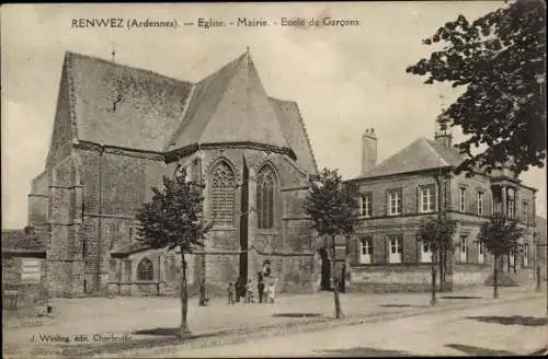 Ak Renwez Ardennes, Kirche, Rathaus, Schule