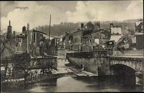 Ak Longuyon Meurthe et Moselle, Ortsansicht, Brücke, I. WK