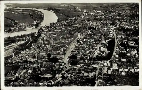 Ak Straubing an der Donau Niederbayern, Luftaufnahme