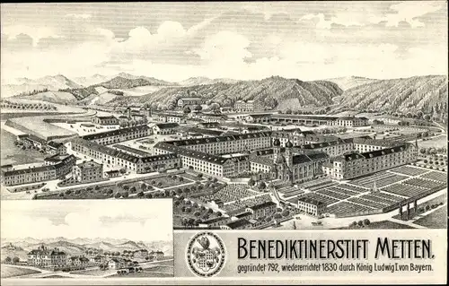 Ak Metten in der Region Donau Wald Niederbayern, Benediktinerstift