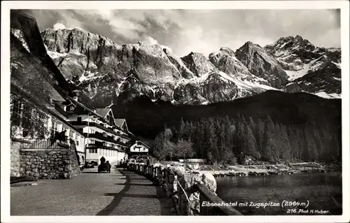 Ak Garmisch Partenkirchen in Oberbayern, Eibseehotel mit Zugspitze