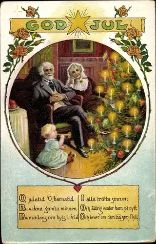 Künstler Ak Nyström, Jenny, Glückwunsch Weihnachten, Altes Paar und Baby am Tannenbaum