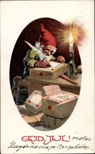 Künstler Ak Nyström, Jenny, Glückwunsch Weihnachten, Zwerg mit Geschenken