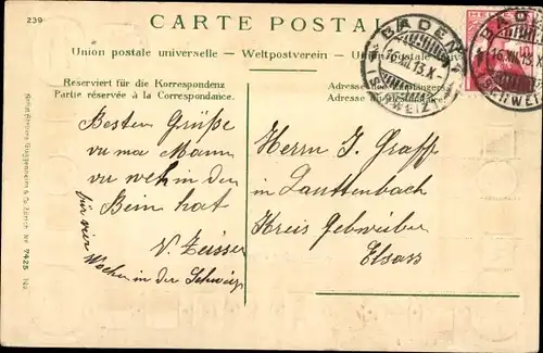 Präge Wappen Ak Baden Kanton Aargau Schweiz, Hotel Freihof