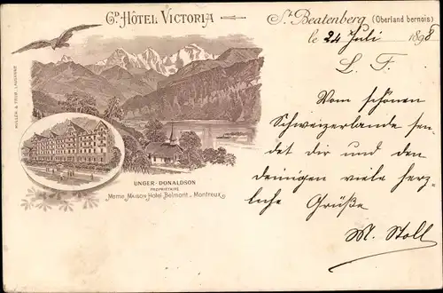 Litho Beatenberg Kanton Bern, Grand Hotel Victoria, Maison Hotel Belmont, Montreux