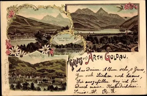 Litho Goldau Arth Kanton Schwyz, Panorama vom Ort, Edelweiß