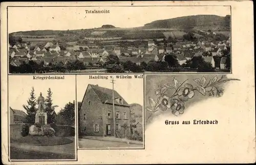 Ak Erfenbach in Pfalz, Kriegerdenkmal, Handlung von Wilhelm Wolf, Totalansicht vom Ort