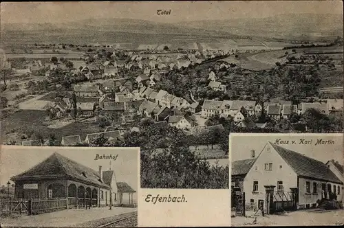 Ak Erfenbach in Pfalz, Totalansicht, Bahnhof, Gleisansicht, Haus von Karl Martin