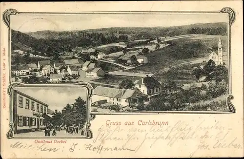Ak Carlsbrunn Löbau in Sachsen, Totalansicht, Gasthaus Goebel