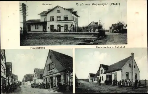 Ak Kapsweyer Pfalz, Bahnhof, Hauptstraße, Restauration zum Bahnhof