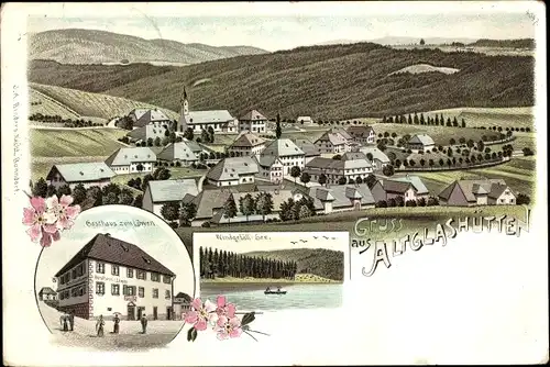 Litho Altglashütten Feldberg im Schwarzwald, Totalansicht, Gasthaus zum Löwen