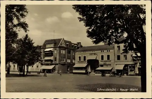 Ak Piła Schneidemühl Pommern, Neuer Markt, Hotel Preußenhof