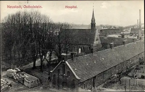 Ak Neustadt Ostholstein, Blick auf das Hospital, Kirche