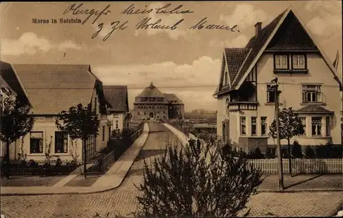 Ak Marne in Holstein Dithmarschen, Straßenpartie im Ort