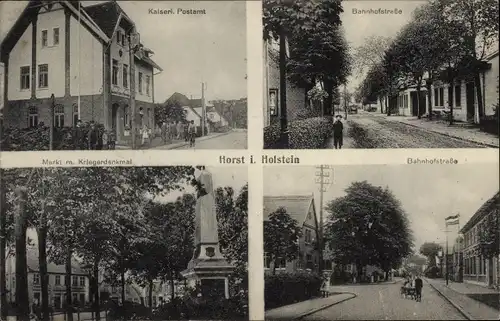 Ak Horst in Schleswig Holstein, Markt, Kriegerdenkmal, Bahnhofstraße, Kaiserliches Postamt