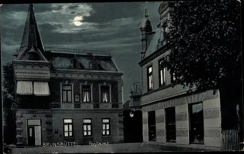 Mondschein Ak Brunsbüttel in Dithmarschen, Postamt